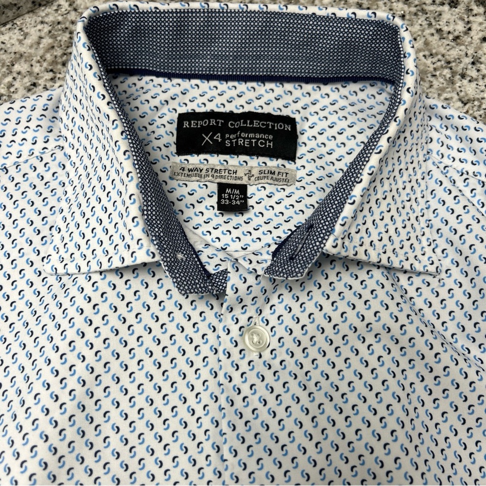 Report Collection Slim Fit 4 way stretch White Button-Down Shirt Blue Micro